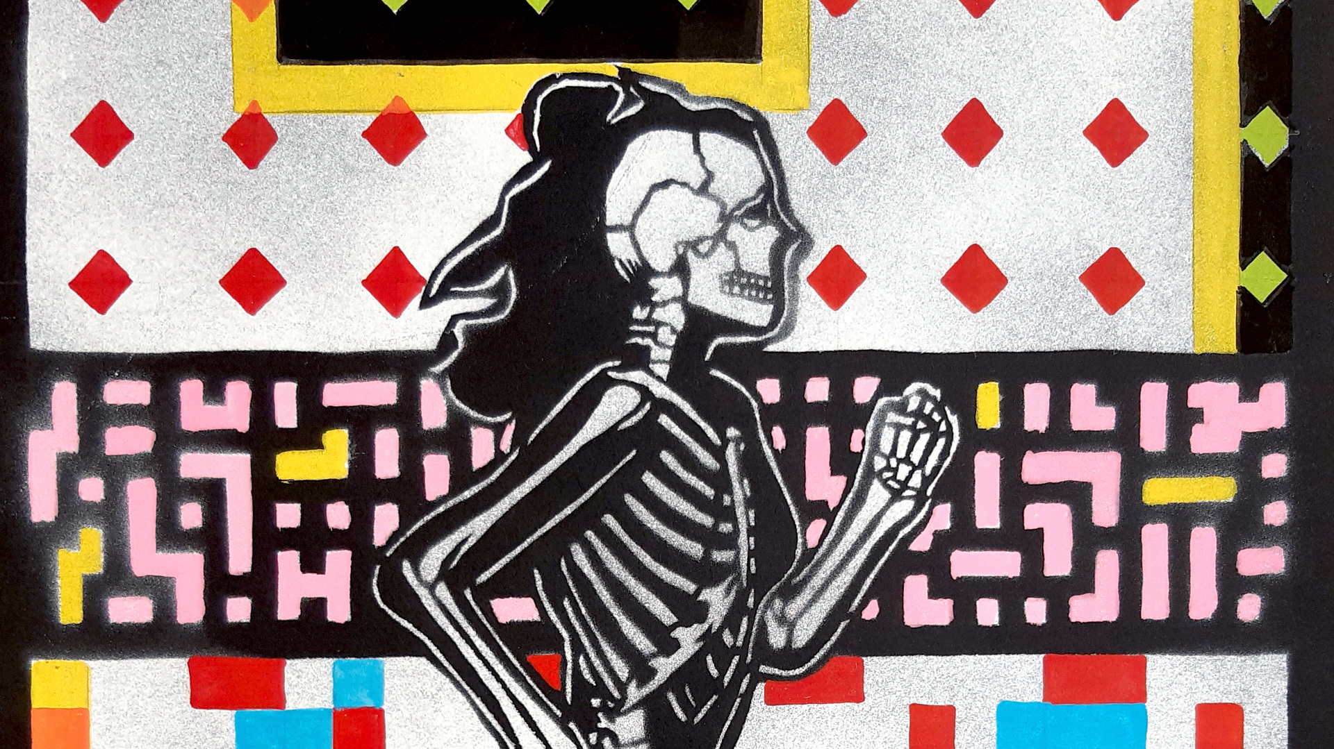 dessin animé d'un squelette qui coure